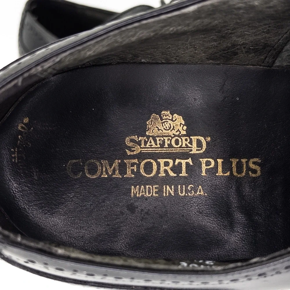 Stafford Comfort Plus Men's 10.5 D Black Leather Wingtip Oxford Dress Shoes